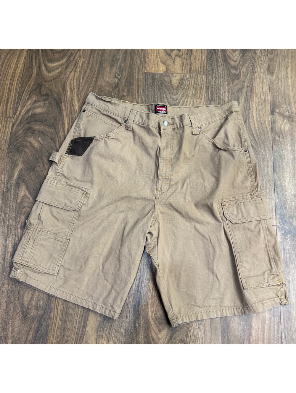 Wrangler Workwear Cargo Shorts Mens 38 Tan Ripstop Utility Carpenter Hiking